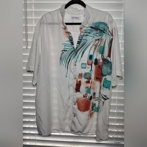 Caribbean Abstract Tropical Shirt in Teal and Coral 3XB